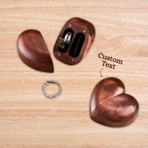 Personalized Heart-Shaped Engraved Ring Box | Wooden Double Rings Wedding Ring Holder | Unique Keepsake Box Gift for Couples & Brides