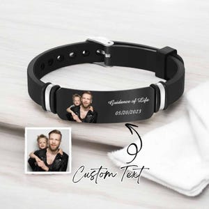 Custom Photo Bracelet for Men | Personalized Leather Name Bracelet | Memorial Jewelry Gift for Dad | Picture Bracelet | Gift for Him | Her