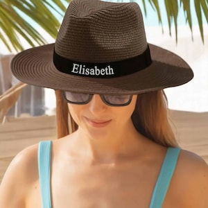 Personalized Embroidered Straw Hat | Custom Summer Fedora for Women | Bride or Bridesmaid Gift | Custom Hat for Her | Gift for Wife