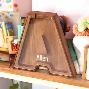 Personalized 26 Letters Piggy Bank | Custom Name Wooden Coin Bank for Kids | Large Alphabet Money Box Gift | Piggy Bank for Girls
