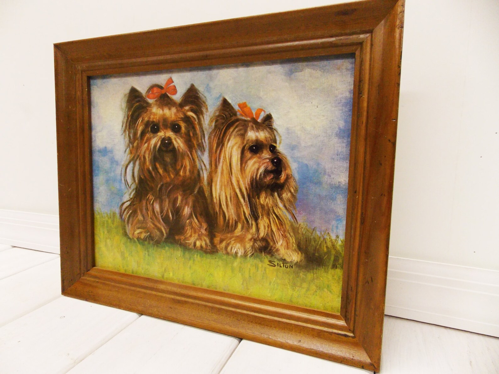 Vintage Framed Dog Print Yorkshire Terriers 1960's Etsy
