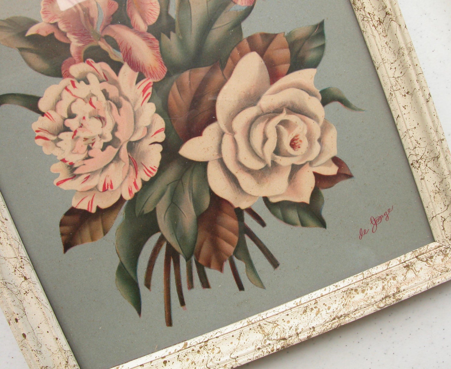 Pair of Floral Art Prints by deJonge 1950's Vintage Etsy