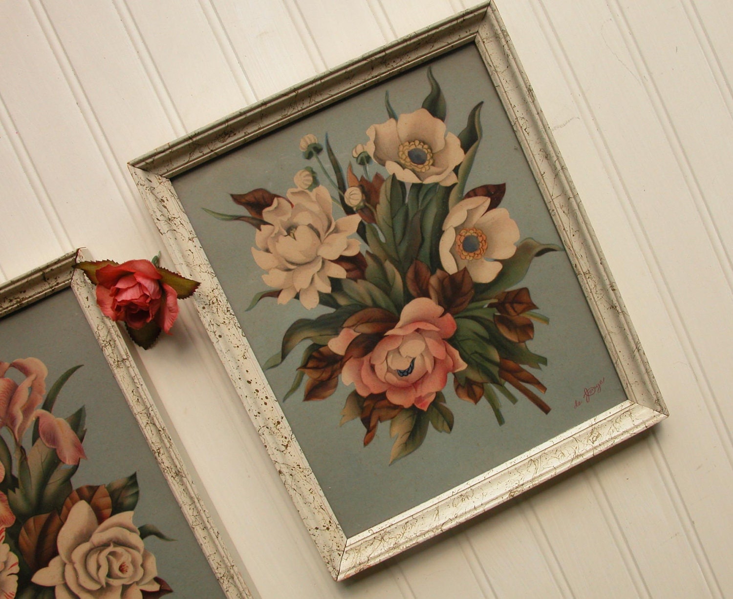 Pair of Floral Art Prints by deJonge 1950's Vintage Etsy