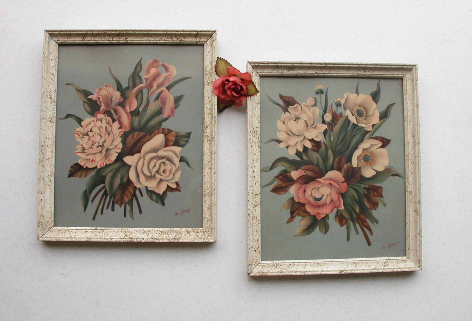 Pair of Floral Art Prints by deJonge 1950's Vintage Etsy