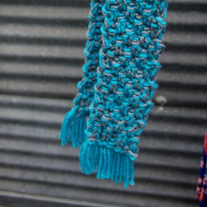 Turquoise and Grey Children's Chunky Scarf with fringe, Ready to ship image 1