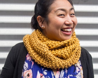 Harvest Goldenrod Yellow Chunky  Infinity Scarf - Handknit, MADE TO ORDER