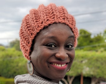 Coral Peach Light orange Handknit Beanie Hat, Ready to ship