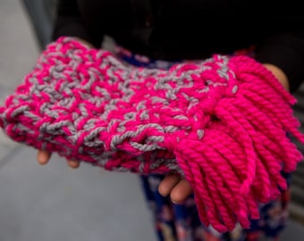 Pink and Grey Children's Chunky Scarf with fringe, MADE TO ORDER