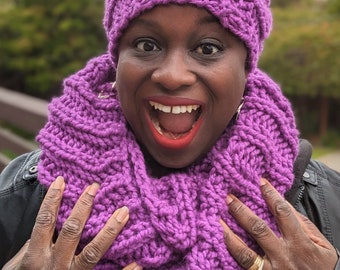 Bright Magenta Pink Chunky Infinity Scarf - Handknit, Ready to Ship