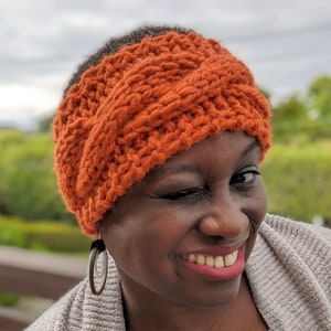 Handknit Headband in orange, pink ear warmer gift for her, headbands for girls, green women's headband, READY TO SHIP image 2