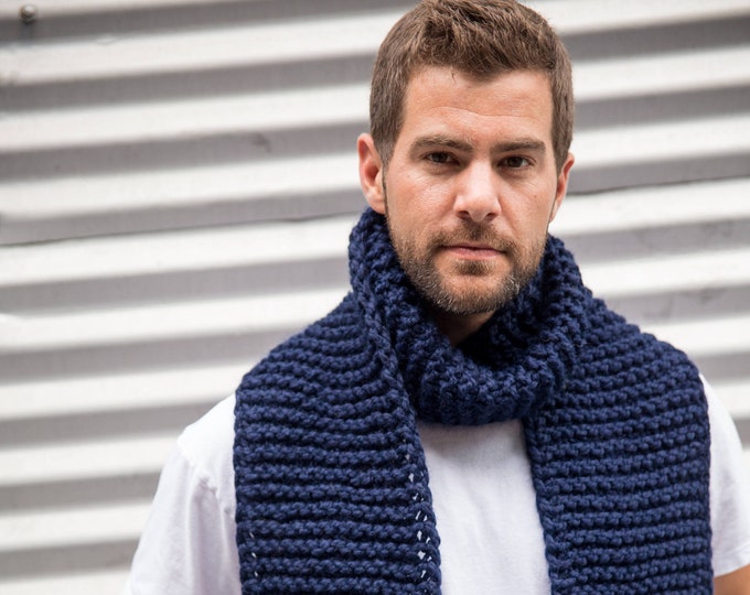 Navy Dark Blue And Light Grey Long Unisex Fibonacci Sequence Hand Knit