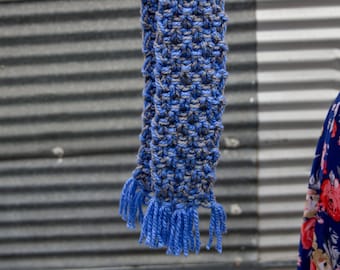 Blue and Grey Children's Chunky Scarf with fringe, Ready to ship