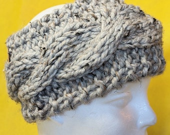 Gray Chunky Handknit Cable Knit Headband, Knitted ear warmer for women, teen girl headband, READY TO SHIP