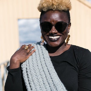 Light Gray Long Unisex Textured Hand Knit Scarf, READY TO SHIP