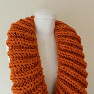 Pumpkin Orange Chunky Infinity Handknit Scarf, MADE TO ORDER