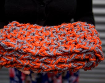 Orange and Grey Children's Chunky Scarf with fringe, Ready to ship