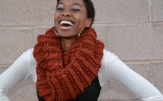 Chunky Orange Infinity Scarf Handknit Burnt Orange Circle Scarf