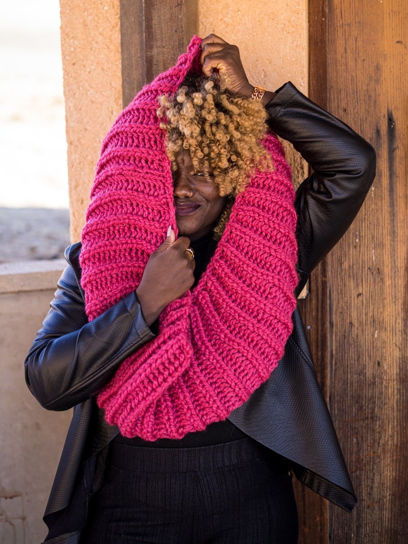 Pink Handknit Chunky Infinity Scarf MADE TO ORDER image 1