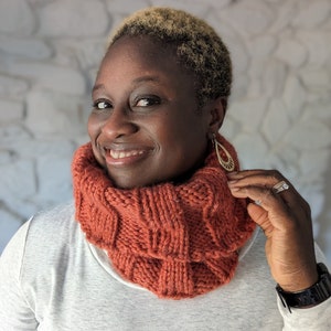 Recycled Yarn Orange handknit cowl Neckwarmer, Cinnamon Orange Cowl scarf, READY TO SHIP
