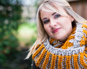 Butterscotch Yellow - Oatmeal Multicolor Chunky Infinity Scarf - Handknit, MADE TO ORDER