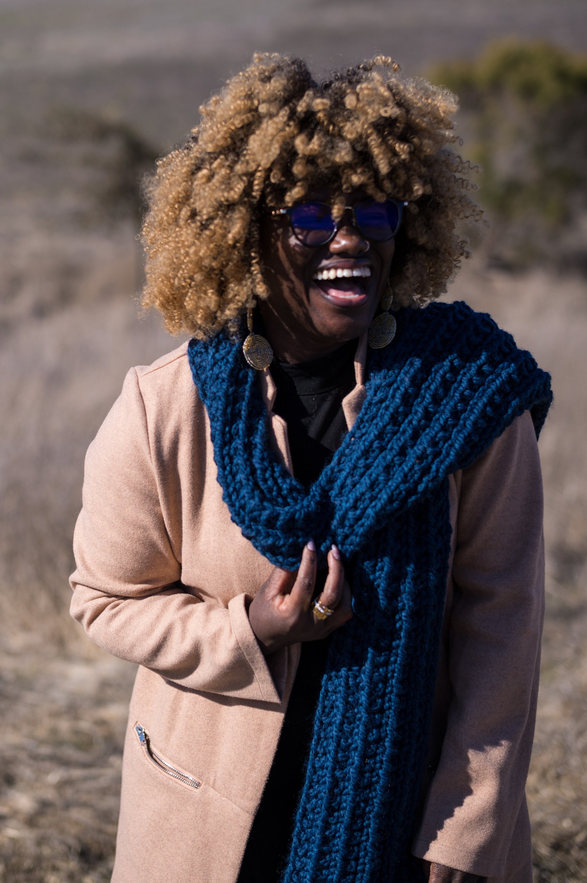 Blue Chunky Hand Knit Scarf for Gifts, MADE TO ORDER, Long Textured ...
