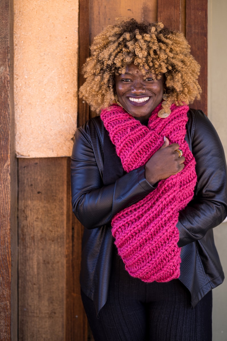 Pink Handknit Chunky Infinity Scarf MADE TO ORDER image 4