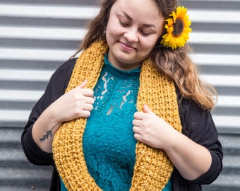 Mustard Goldenrod Yellow Chunky Circle Ribbed Infinity Scarf, MADE TO ORDER