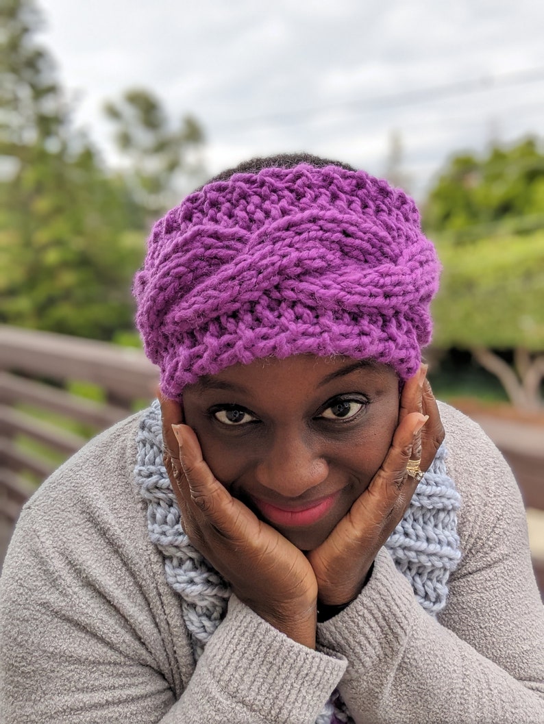 Handknit Headband in orange, pink ear warmer gift for her, headbands for girls, green women's headband, READY TO SHIP Fuchsia Pink