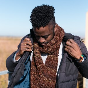 Fall Brown HandKnit Scarf, Gift for Boyfriend, chunky scarf for men READY TO SHIP image 2