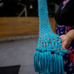 Turquoise and Grey Children's Chunky Scarf with fringe, Ready to ship image 2