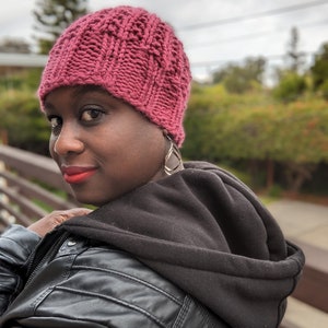 Raspberry Pink Handknit Beanie Hat, Ready to ship image 2