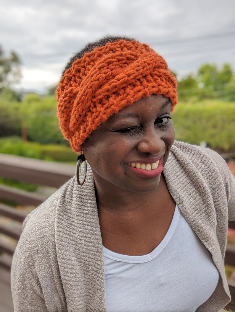 Handknit Headband in orange, pink ear warmer gift for her, headbands for girls, green women's headband, READY TO SHIP image 2