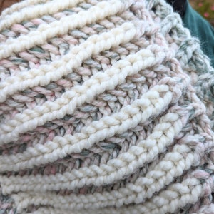 Pink, Green and White Striped Chunky Handknit Infinity Scarf, READY TO SHIP image 10