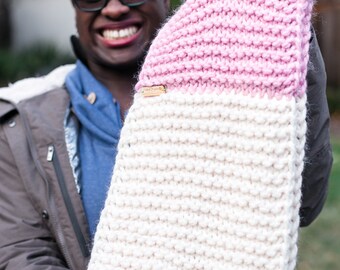 Bubblegum Pink and White Chunky Striped Infinity scarf, wool and acrylic blend - MADE TO ORDER