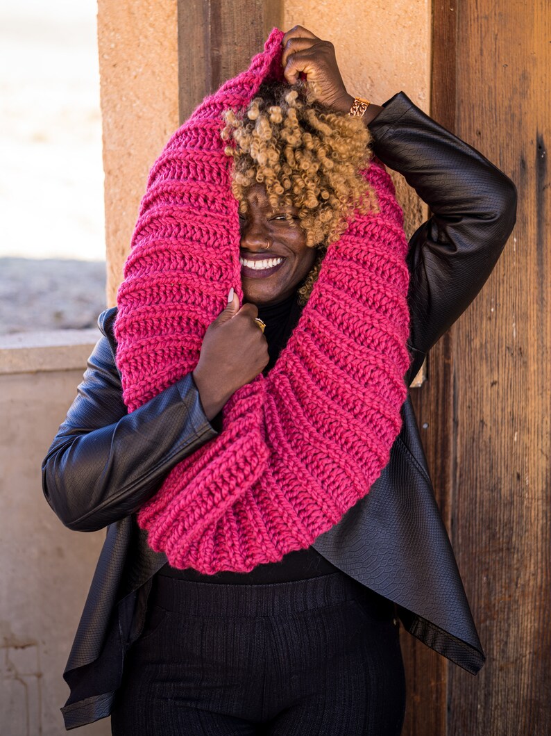 Pink Handknit Chunky Infinity Scarf MADE TO ORDER image 6