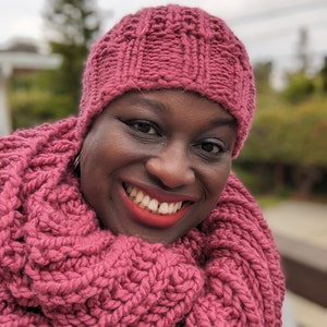 Raspberry Pink Handknit Beanie Hat, Ready to ship image 9