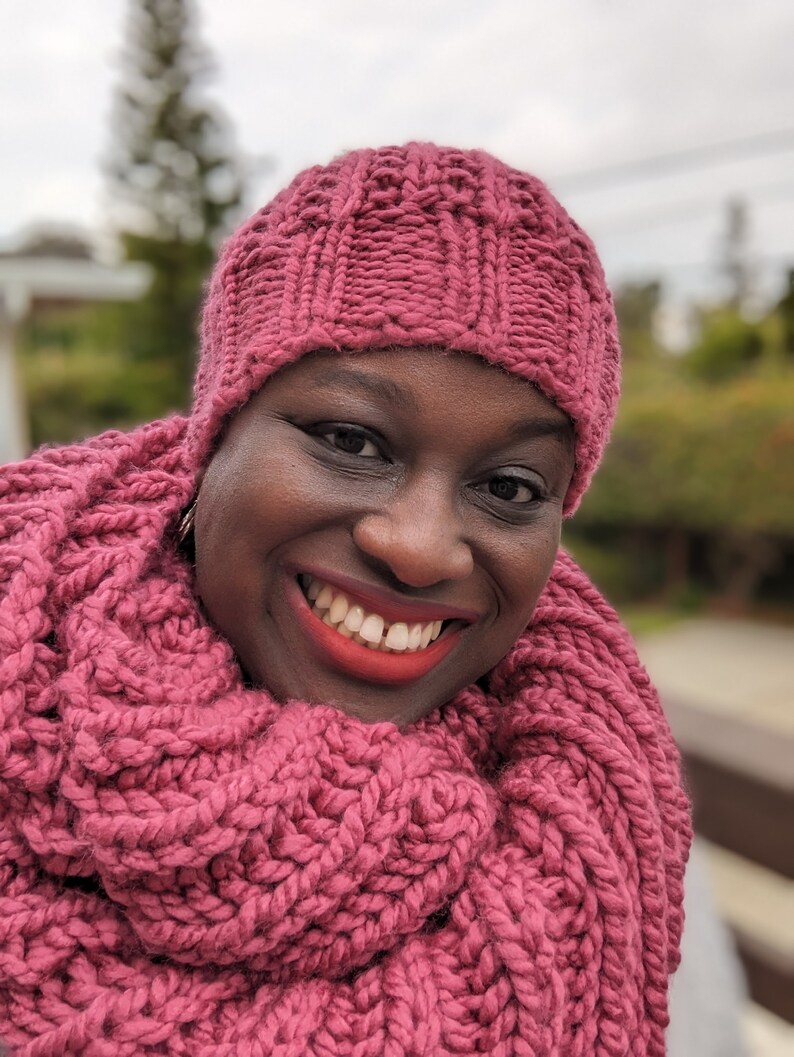 Raspberry Pink Handknit Beanie Hat, Ready to ship image 9