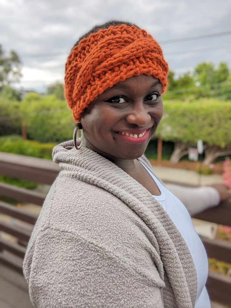 Handknit Headband in orange, pink ear warmer gift for her, headbands for girls, green women's headband, READY TO SHIP Pumpkin Orange