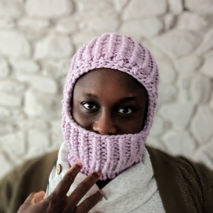 Handknit Beanie Balaclava, pink Handmade Hat and neckwarmer combo Set, Lavender hat Gift for Her READY TO SHIP image 10