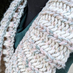 Pink, Green and White Striped Chunky Handknit Infinity Scarf, READY TO SHIP image 7