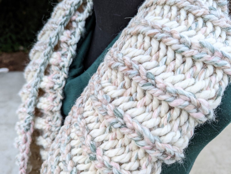 Pink, Green and White Striped Chunky Handknit Infinity Scarf, READY TO SHIP image 7