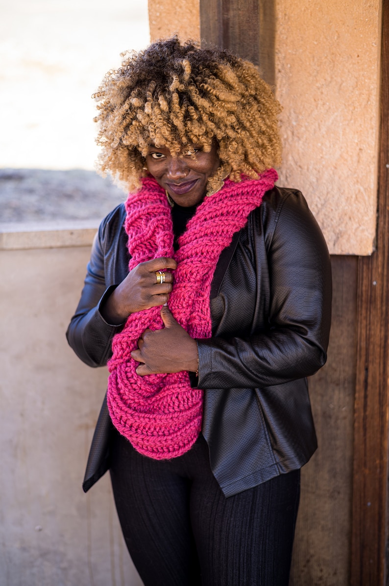 Pink Handknit Chunky Infinity Scarf MADE TO ORDER image 5