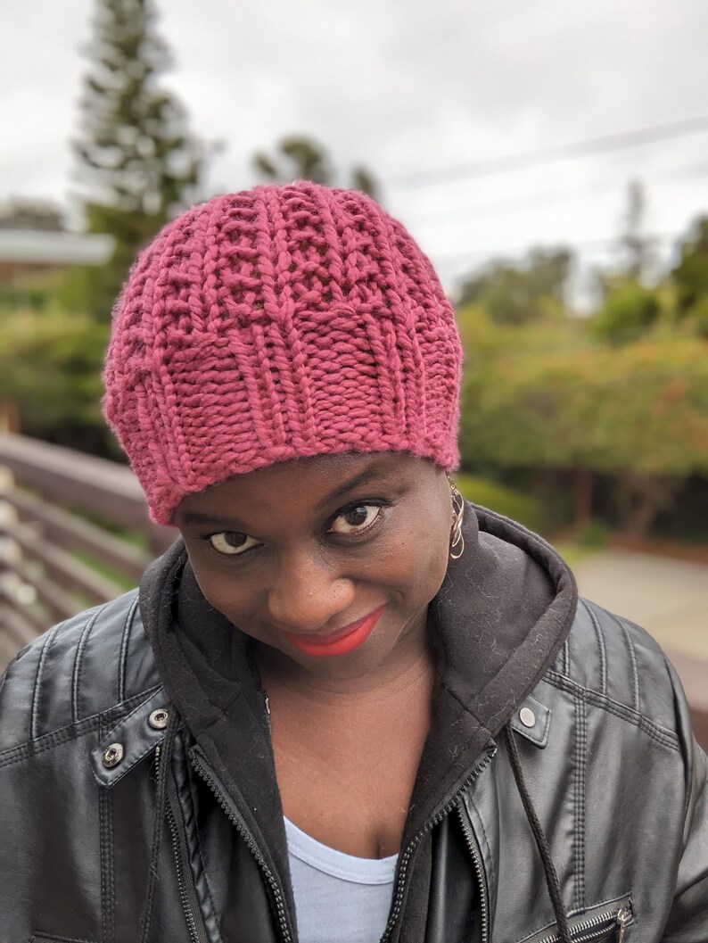 Raspberry Pink Handknit Beanie Hat, Ready to ship image 8