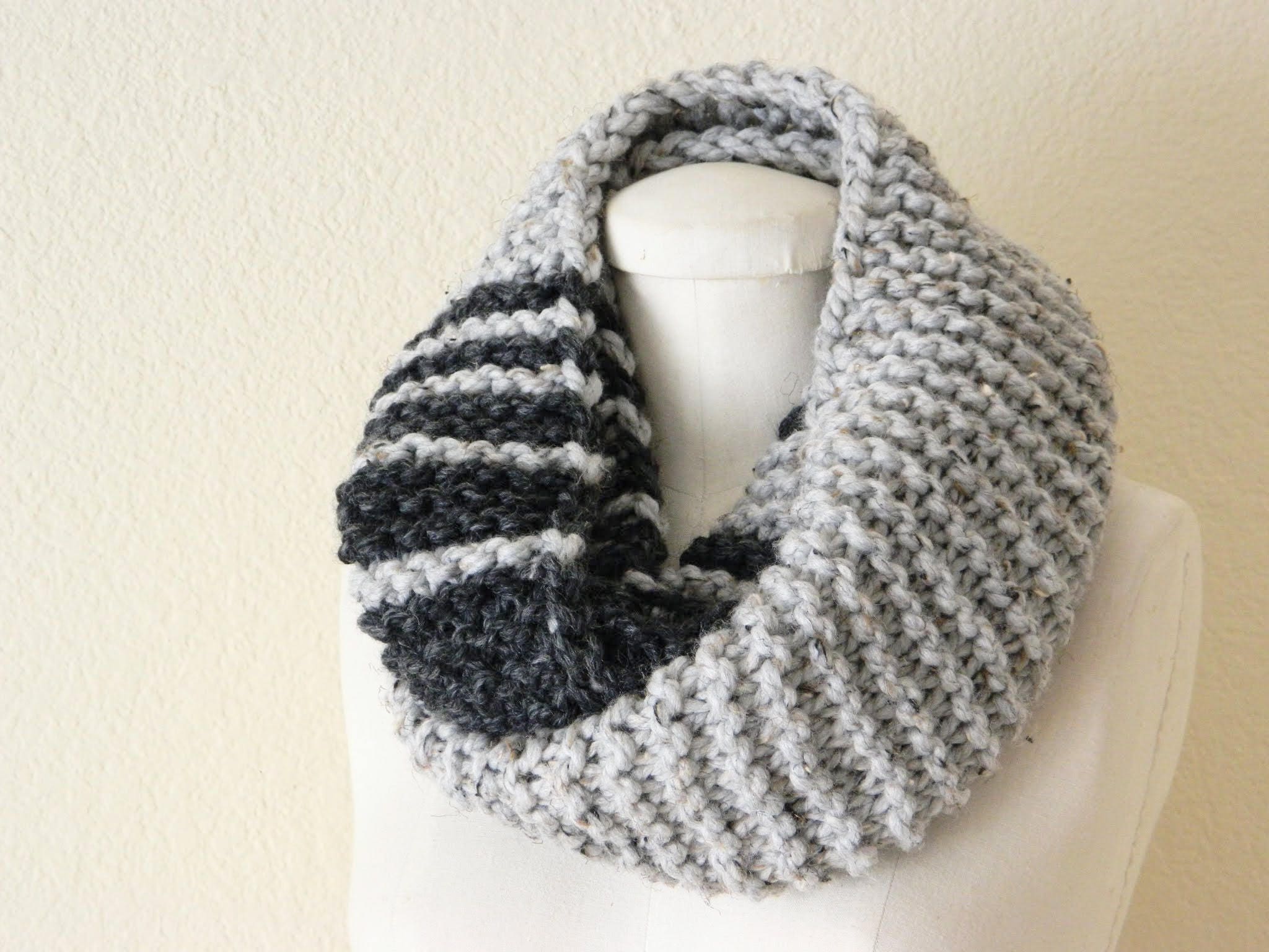 Black and Grey Chunky Fibonacci Infinity Scarf 2nd Version Made to ...