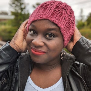 Raspberry Pink Handknit Beanie Hat, Ready to ship image 5