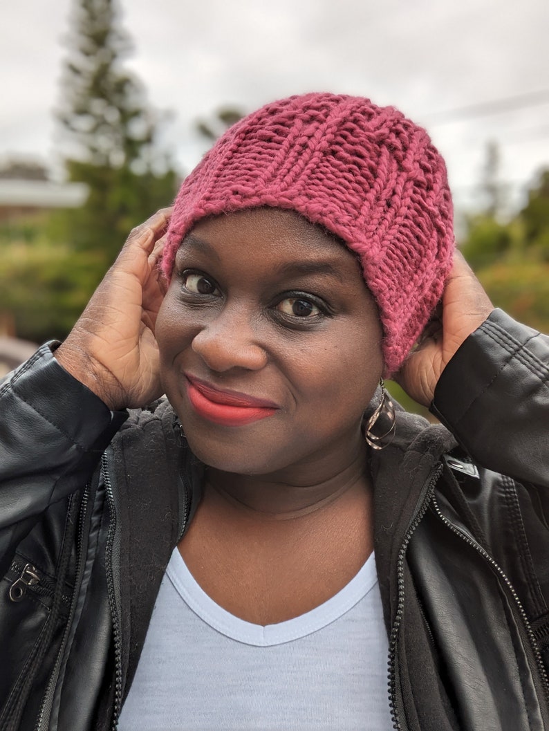 Raspberry Pink Handknit Beanie Hat, Ready to ship image 5