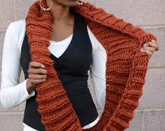 Handknit Chunky Infinity Scarf in many colors. Burnt Orange Spice Stylish Winter Scarf for men, Handknit Chunky Circle Scarf for women