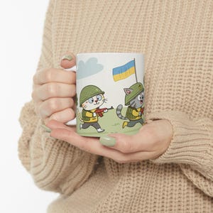 Cartoon Soldier Cat Ceramic Mug, Ukraine Funny Gift Coffee Cup, Kitty Lover Tea Mug, Cat Lover Gift Idea, Novelty Cat Mug, Cute Pet Lover