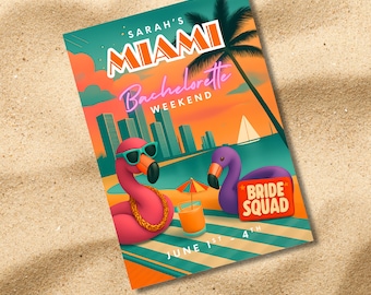Invitación de despedida de soltera en Miami, plantilla editable de Canva, invitación para una fiesta de fin de semana en la playa, Miami, despedida de soltera, plantilla de invitación