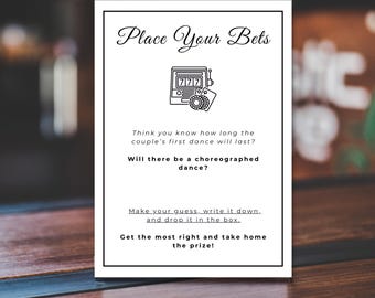 Customizable Wedding Place Your Bets Bundle, Prop Bets Card, Fun Reception Game, Canva Template, Bridal Shower, Welcome Sign, Betting Sheet